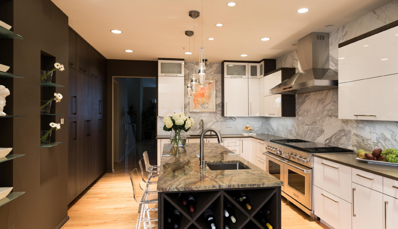 kitchen with island table and four chairs